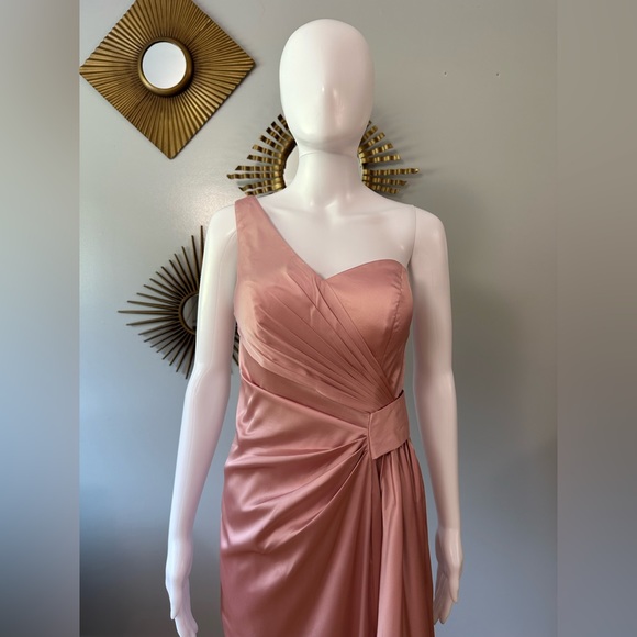 Hebeos - Dusty Rose Sheath/Column Ruched One-Shoulder Sleeveless Dress - Picture 3 of 12